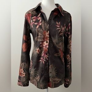 La Cabana Floral Button Sueded Polyester Blend Shirt Size M